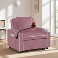 Convertible Sofa Bed, 3 in 1 Futon Sofa Bed with USB Charging Ports, Cup Holder, Phone Stand & Pocket, Modern Upholstered Sleeper Sofa for Living Room, Apartment or Small Space (Pink)