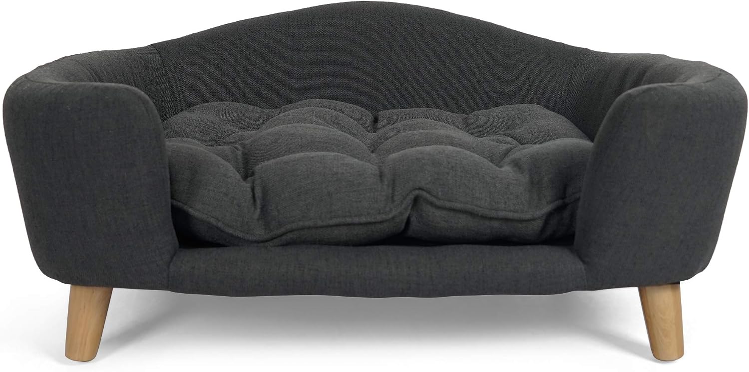 Christopher Knight Home Elroy Orthopedic Dog Bed, Elevated Dog Sofa Bed for Small Dog, Supportive Foam Pet Couch Bed with Wooden Legs, Modern Pet Sofa Bed, Dark Gray