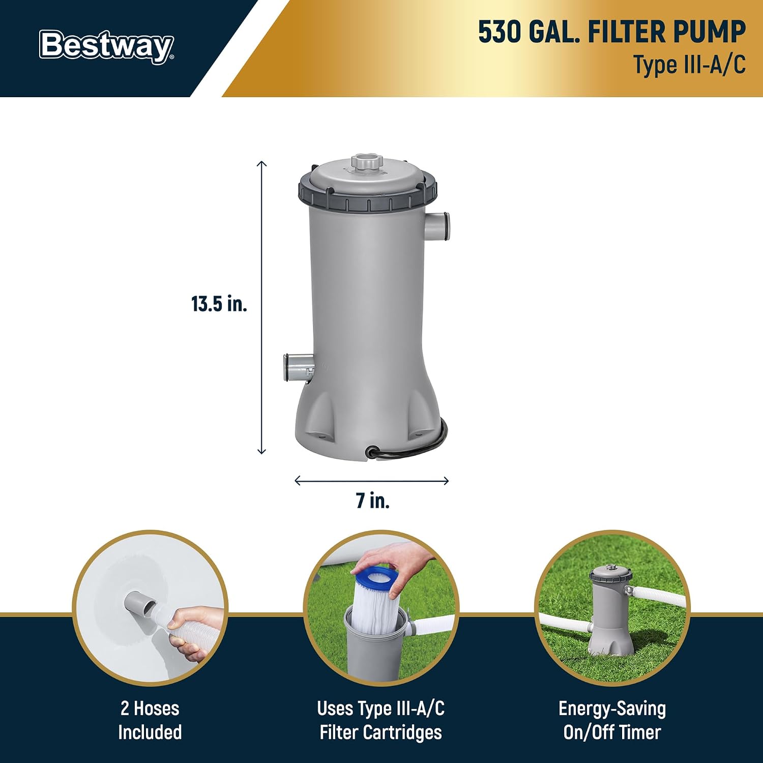 Bestway Steel Pro MAX 12' x 30' Above Ground Pool, Round Metal Frame Outdoor Swimming Pool Set with Filter Pump & Type III A/C Cartridge, Gray
