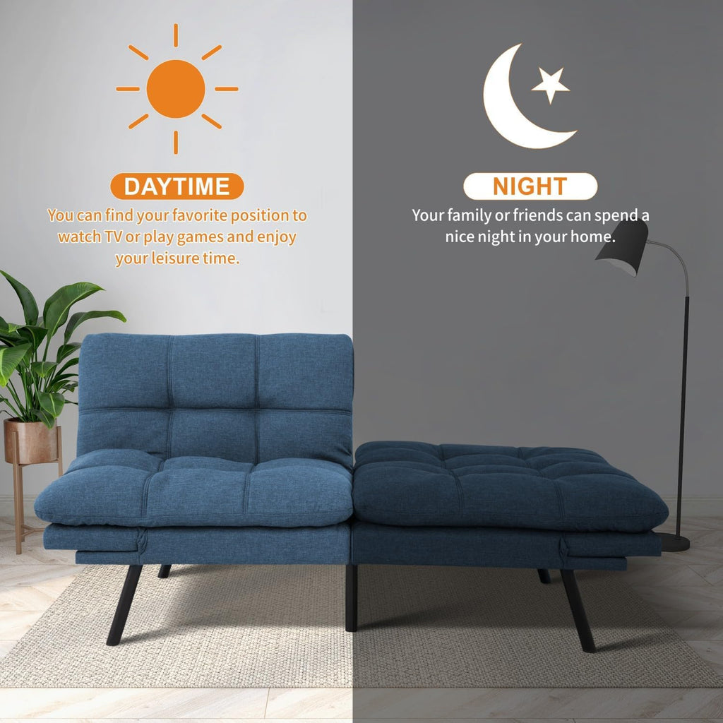 MUUEGM 71-Inch Convertible Futon Sofa Bed with Adjustable Backrest & Removable Armrests, Foldable Sleeper Loveseat for Small Space Living Room, Studio Apartment, Home Office，Blue