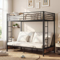 Giantex Twin Over Twin Futon Bunk Bed, Convertible Metal Bunk Bed with Futon Frame, 2 Ladders & Safety Guardrails, Heavy Duty Sofa Couch Beds with Under-Bed Space, for Kids, Adults (Rustic Brown)