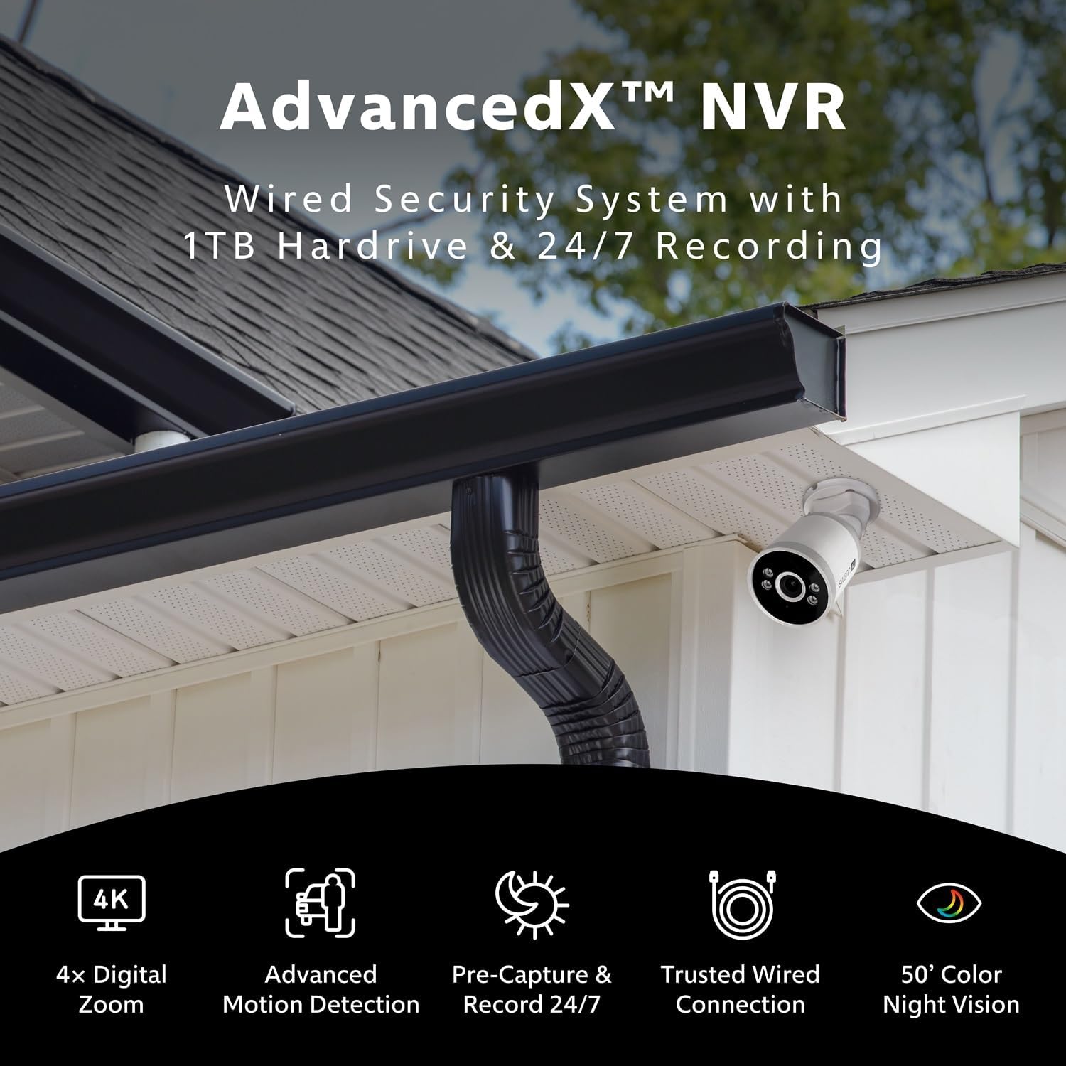 Swann AdvancedX Wired NVR 4K Security Camera System 8 CH, 6 PoE Outdoor Cameras, 2TB, Color Night Vision, Motion Detect