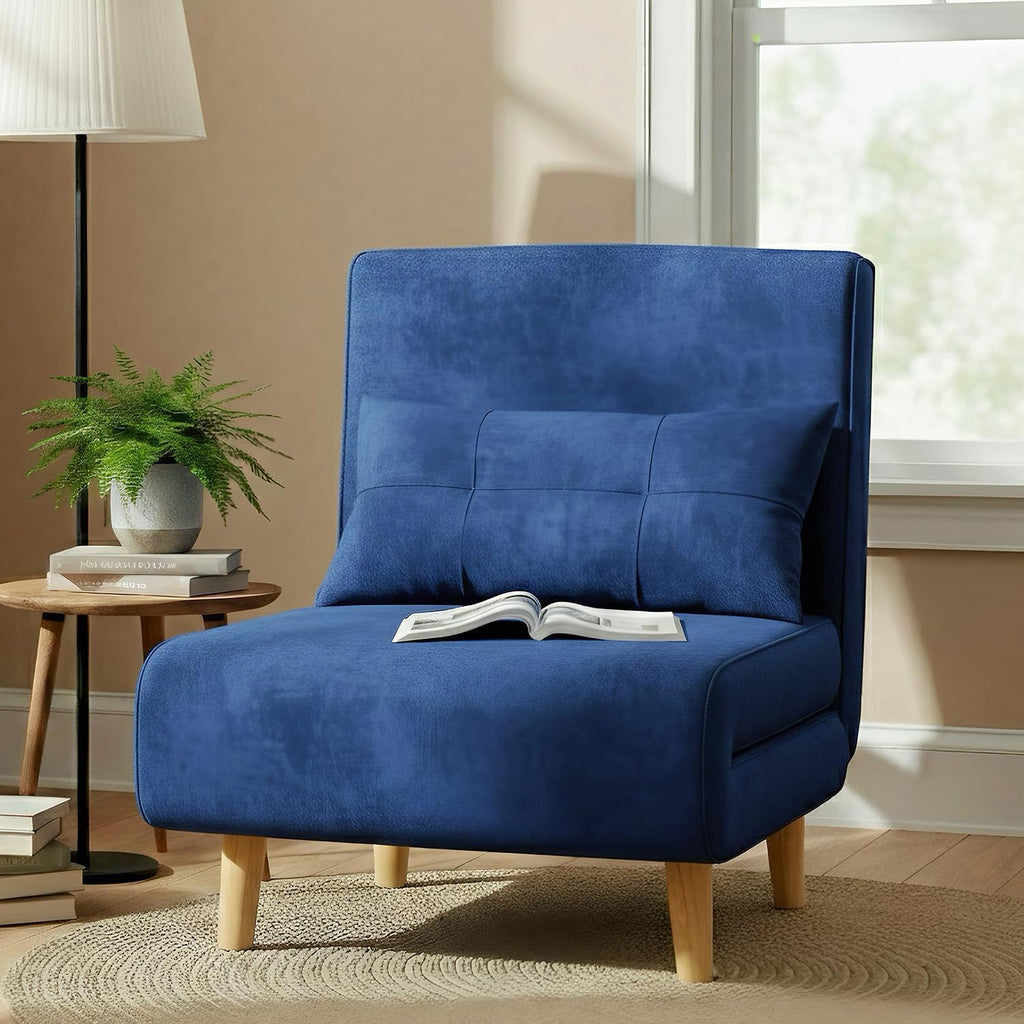 Ahomly 3 in 1 Sleeper Chair Bed, Chair Bed Sleeper for Adults with 6 Angle Adjustable Backrest, Convertible Single Futon for Living Room/Apartment/Office, Blue