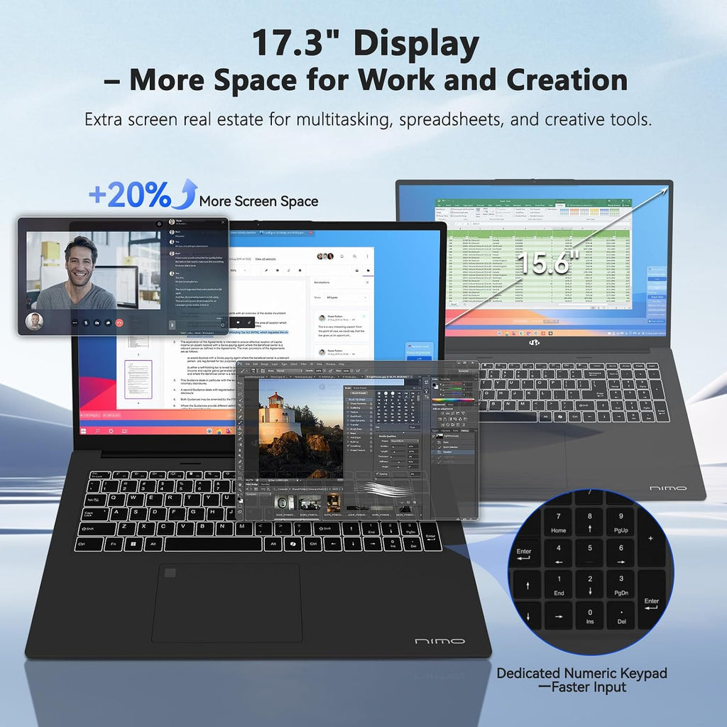 NIMO Copilot+ PC, 17.3 AI-Laptop, AMD Ryzen AI 9 HX 370(50 Tops NPU) Radeon 890M, 32GB DDR5 RAM 2TB SSD, 144Hz, PD 100W USB-C 4.0, Wi-Fi 6E AI Laptop for Mobile Workstation Programmer Business-Gaming