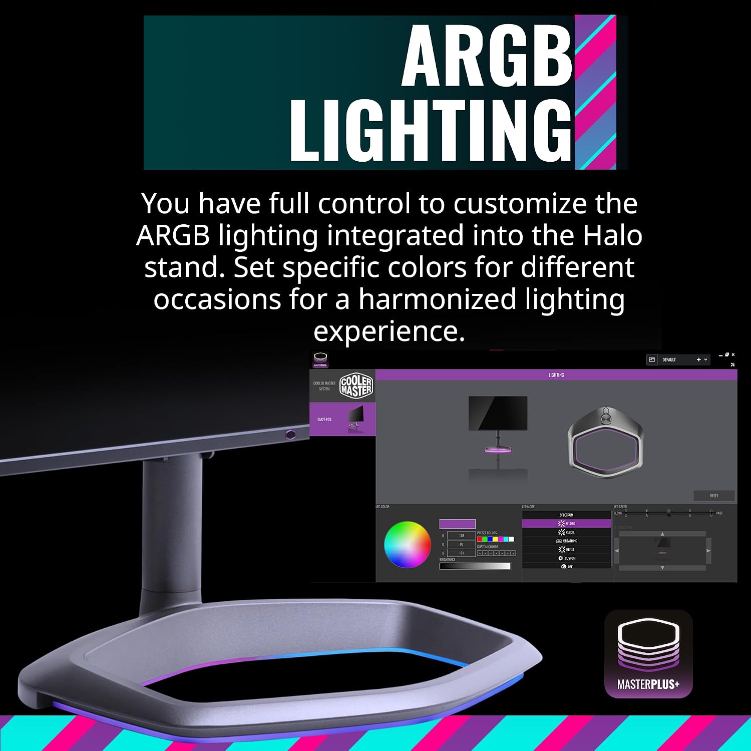 Cooler Master GM27-FQSA 27' ARGB 2K IPS 165Hz QHD 2560 x 1440 PC Monitor, 1ms (MPRT), HDR10, FreeSync Premium, DP*1, HDMI 2.0 * 2, USB B*1, USB A*2, USB C*1, VESA Mount (CMI-GM27-FQSA-US)
