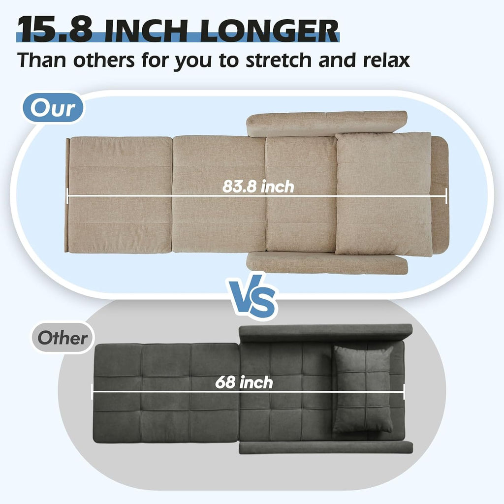 ZZW Sleeper Chair 84' Extra Long Convertible Chair Bed Upgraded 3-in-1 to 4-in-1 Pull Out Chair & Single Sofa Bed for Adult Sleeping Chairs for Living Room & Small Space
