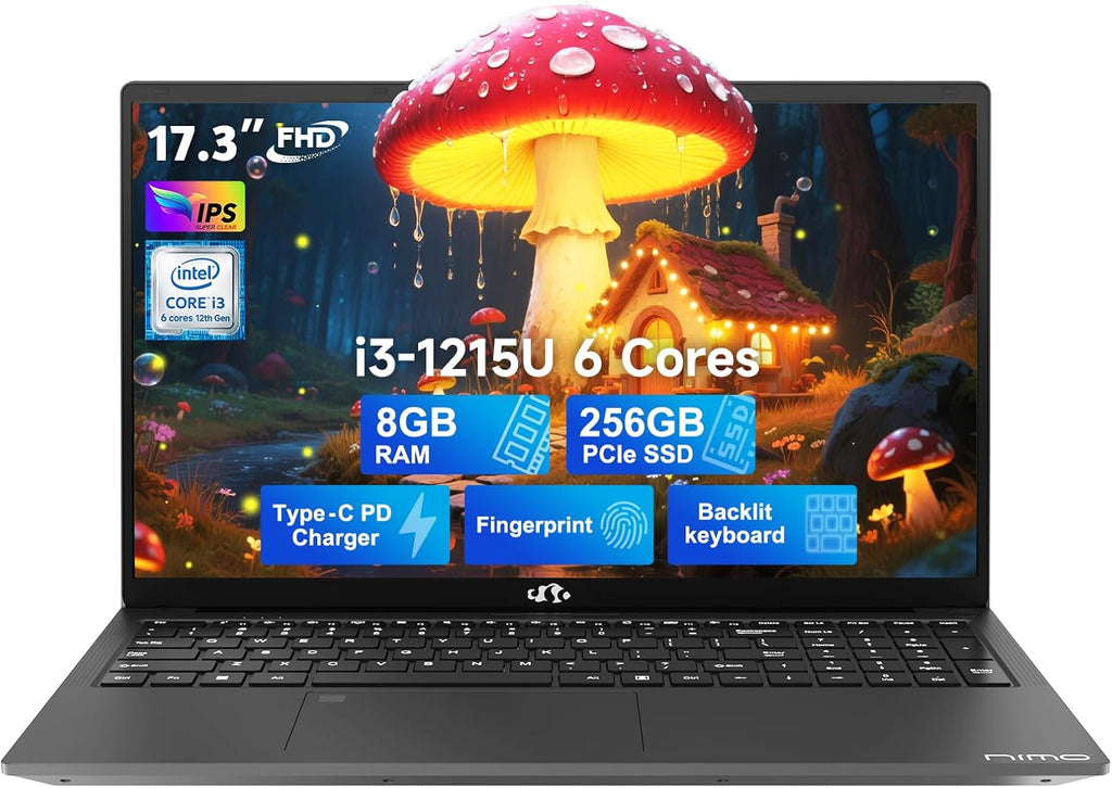 NIMO 17.3' IPS FHD-Business-Laptop, Intel 6 Core i3-1215U (Beat i5-1135G7 Up to 4.4GHz) Computer with 65W Type C 8GB RAM 256GB SSD Fingerprint Backlit Keyboard Wi-Fi 6 Numpad Win 11