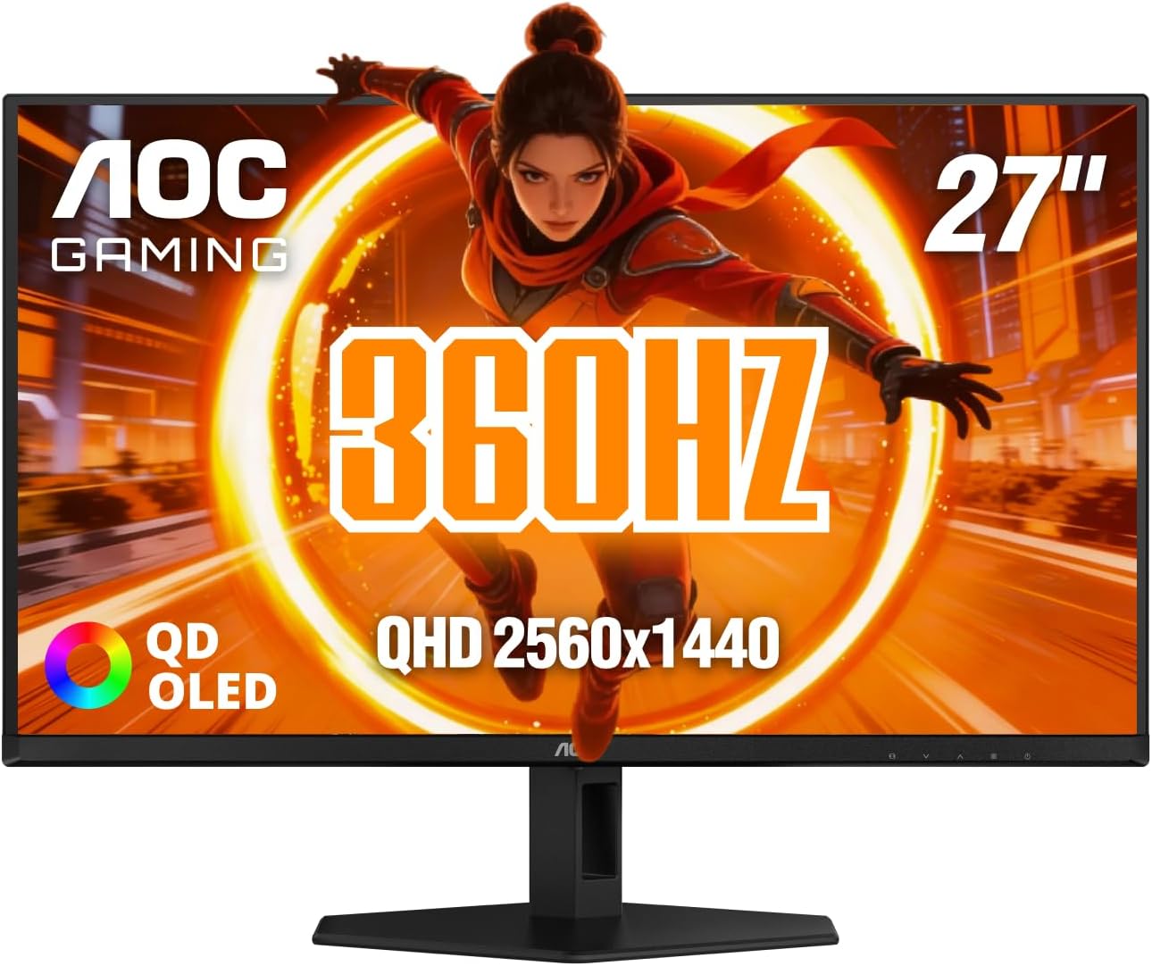 AOC Q27G40SDE New 27' QD-OLED Gaming Monitor, QHD 2560 x 1440, 360Hz 0.03ms, HDMI 2.0 x1, Display Port x1, NVIDIA G-Sync Compatible, Console Gaming Ready, 3-Year Zero-Bright-Dot