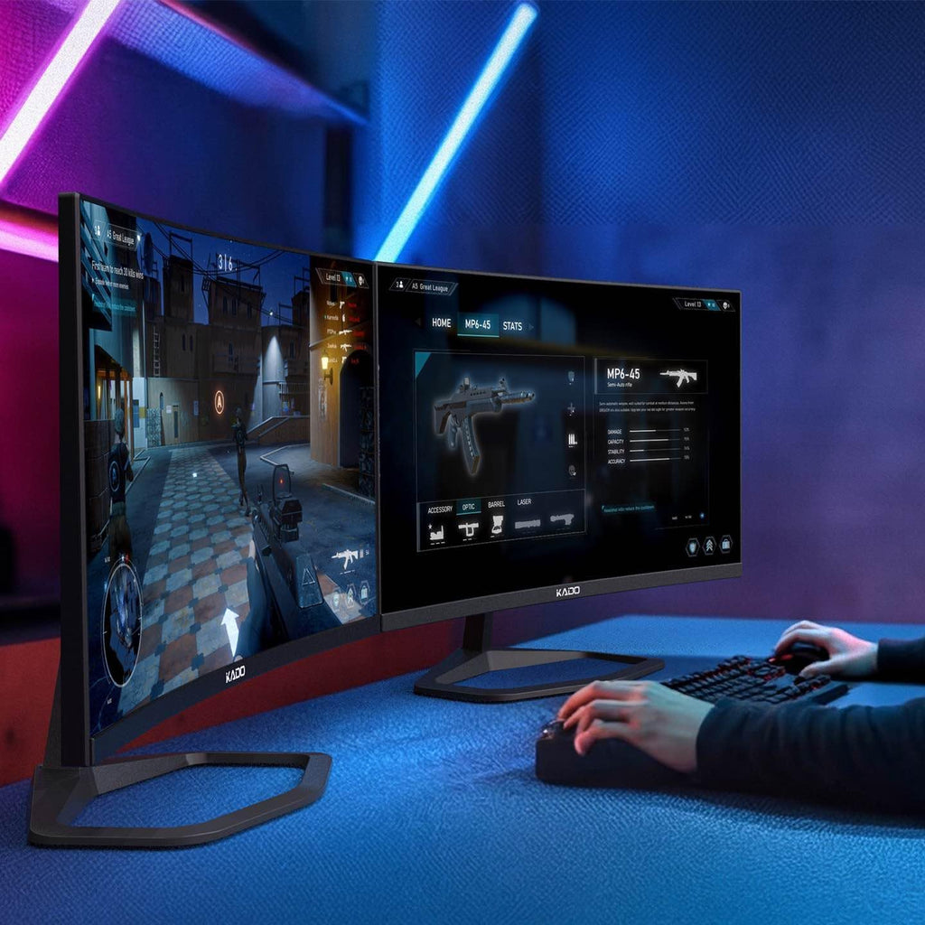 Kado Dual Gaming Monitor Setup - 2-Pack 27' 240Hz 1ms Curved 1500R 1920x1080, AMD FreeSync Premium, Panoramic Gaming Multi-View Split Screen Streaming, VESA Mount HDMI DisplayPort Built-in Speakers