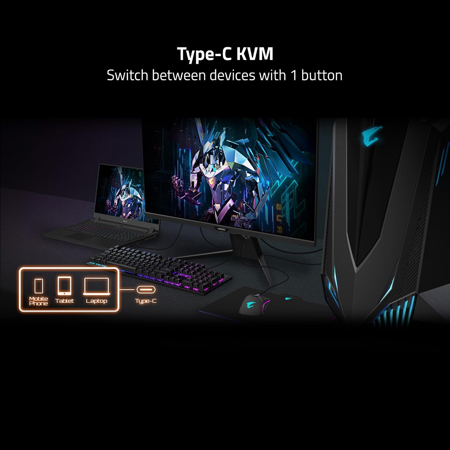 GIGABYTE - AORUS FO32U - 32' QD OLED Gaming Monitor - UHD 3840x2160-165Hz - 0.03ms GTG - AMD FreeSync Premium Pro - Type C KVM - HDMI, DP, Type C - Height Adjustable - Black