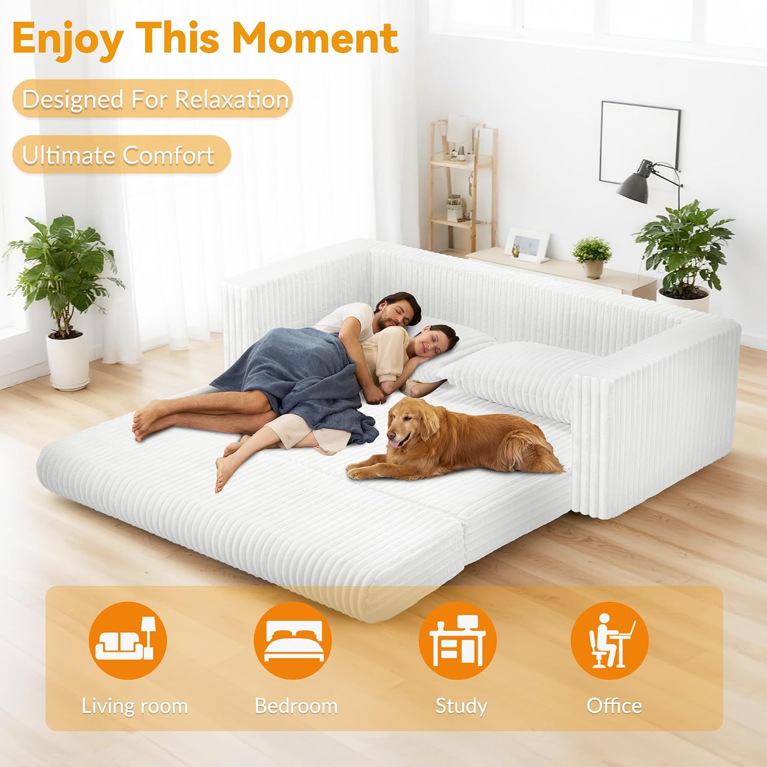 HABUTWAY Folding Sofa Bed, 2 in 1 Convertible Sleeper Chair with 2 Pillows, Portable Fold Out Chair Bed with Armrest, Comfy Floor Couch, Lazy Sofa for Living Room Bedroom Dorm Home Office, Beige