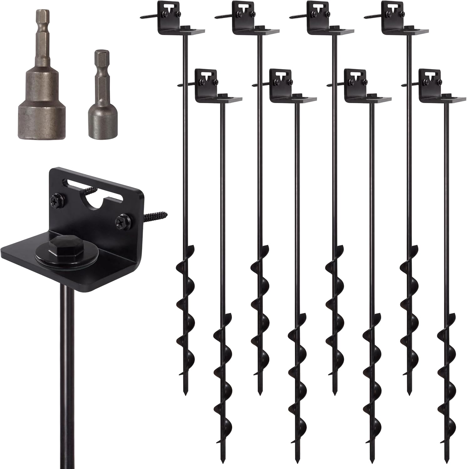 24' Mobile Home Anchors - Ground Anchor Screw in with Brackets and Adapter for Drill - Earth Anchors - Storage Shed and Swing Anchor Kits