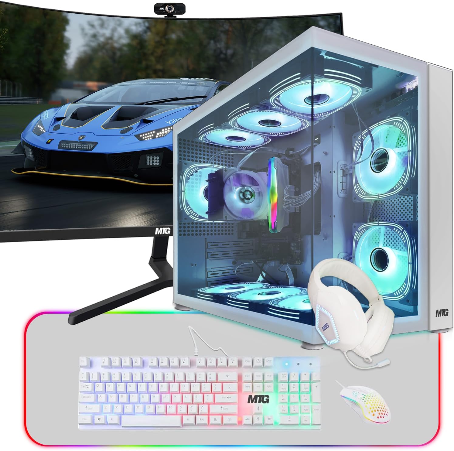 MTG Khuno Gaming Tower PC- Intel Core i5-8th Gen, RTX 2060S 8GB 256bits, 16GB ARGB Ram, 256GB Nvme, 27 Inch Curve Monitor, Gaming Kit Combo, Webcam, Win 11 Home