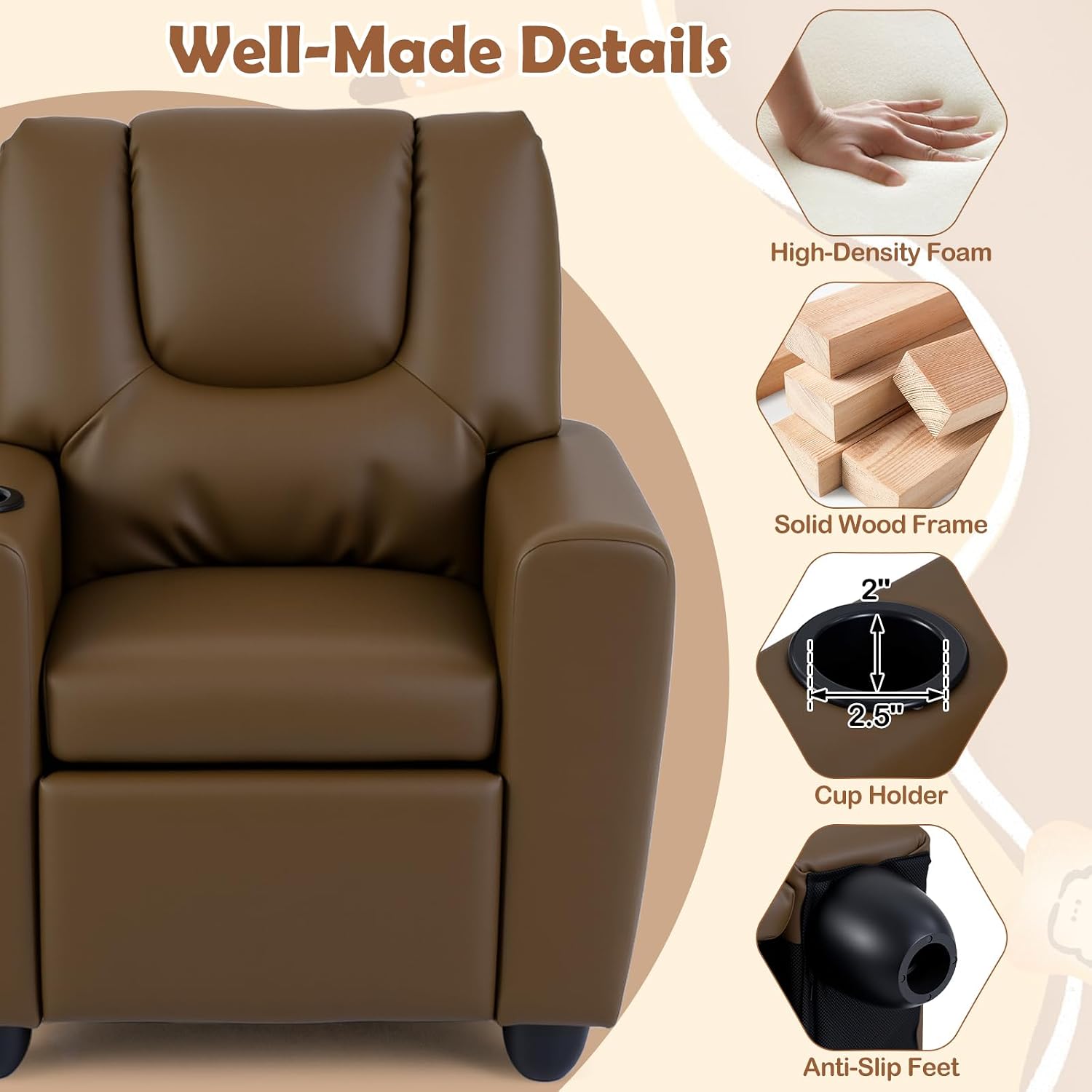 Costzon Kids Recliner Chair with Cup Holder, Toddler Adjustable Lounge Chair w/Footrest for Boys Girls Room, Ergonomic Baby Child Furniture Sofa for Age 3+ Gifts, Kids Mini Recliner up to 150 lbs