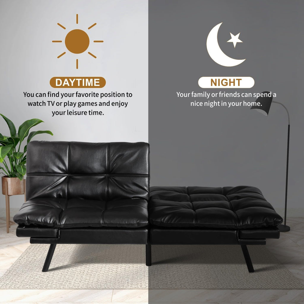 MUUEGM Convertible Memory Foam Sofa Bed with Adjustable Backrest & Armrest, Modern Futon Couch for Living Room, Office, Apartment, Space-Saving Design, Easy Assembly,Black