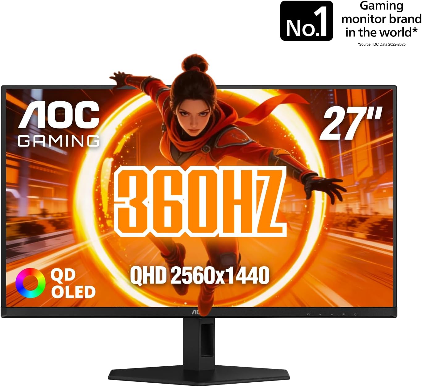 AOC Q27G40SDE New 27' QD-OLED Gaming Monitor, QHD 2560 x 1440, 360Hz 0.03ms, HDMI 2.0 x1, Display Port x1, NVIDIA G-Sync Compatible, Console Gaming Ready, 3-Year Zero-Bright-Dot