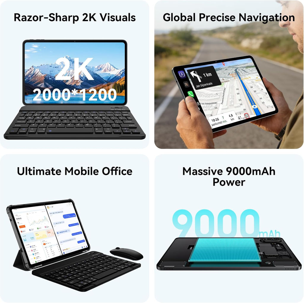 Blackview Android Tablet with Keyboard and Mouse,12 inch Large Tablet, Computer Tablets with Gemini AI,Pen,24GB+128GB/2TB, 2K FHD+ Display, 9000mAh/18W, Widevine L1, 5G WiFi, GPS