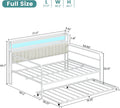 ANCTOR Daybed with Trundle, LED Lights and Charging Station, Full Size Daybed with 2-Tier Storage Shelves and Upholstered Headboard, Metal Sofa Bed Frame for Living Room, Bedroom, White