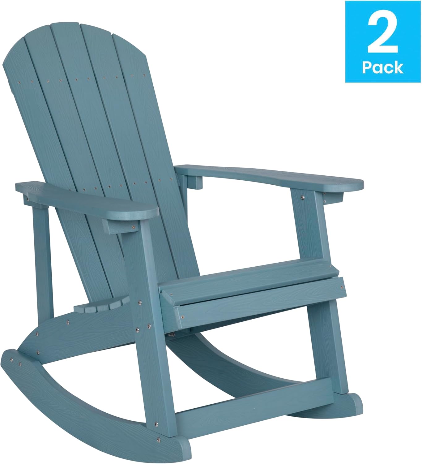 Flash Furniture Savannah Poly Resin Wood Adirondack Rocking Chair - All Weather Sea Foam Polystyrene - Stainless Steel Hardware - Set of 2