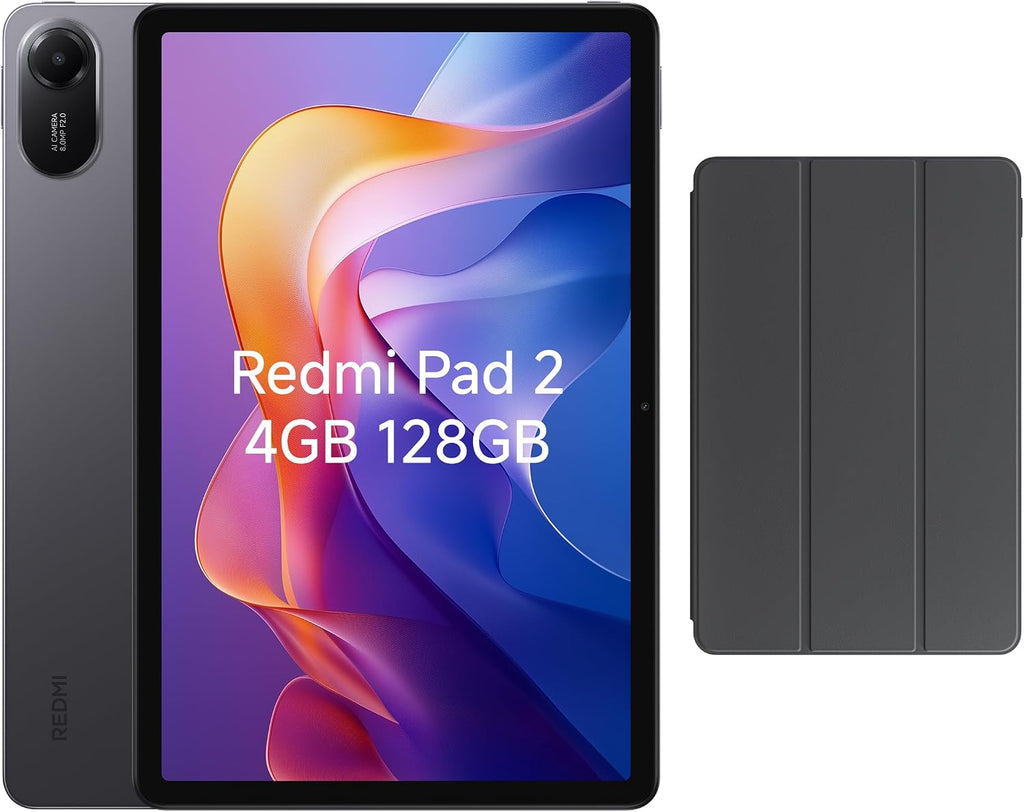 XIAOMI Redmi Pad 2 Only WiFi + Case (No Calls or Text) 11' 2.5K Octa Core 4 Speakers Global ROM 9000mAh Bluetooth 5.3 8MP Model 25040RP0AL (Gray + Case Cover, 128GB + 4GB)