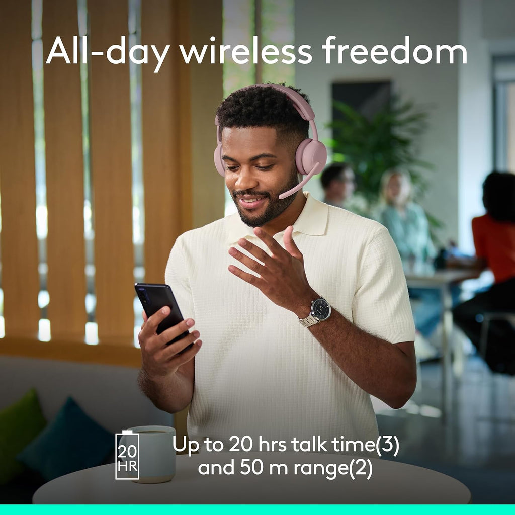 Logitech Zone Wireless 2 ES for Business - Noise-Canceling Wireless Headset with Adaptive Hybrid ANC, Bluetooth, USB-C & USB-A, Microsoft Teams Certified - Rose