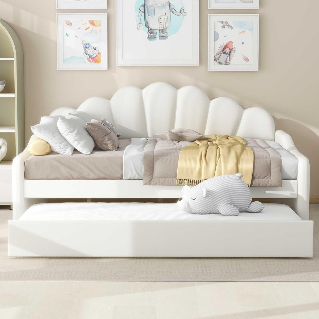 Bellemave Full Size daybed with Trundle, Sofa Bed, daybed with Trundle for Adults, Kids, Girls, Teens, Trundle Bed for Living Room, Velvet, Beige(Mattress not Included)