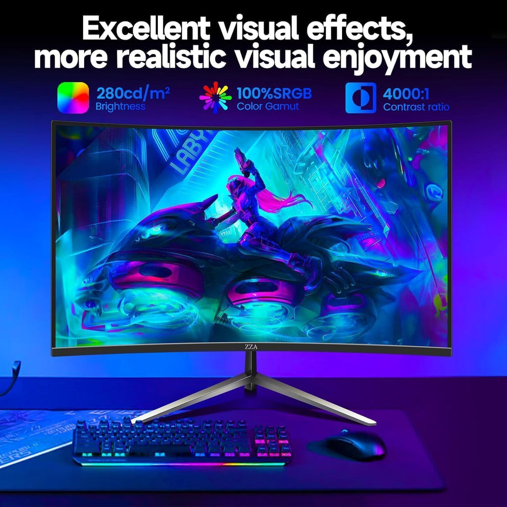 ZZA 32 Inch Curved Monitor,1440p VA Screen 165Hz, 1500R Curved Gming Monitor,Computer Monitor 1ms,FreeSync & G-Sync, HDR10, 120% sRGB Coverage, DP/HDMI, PC Monitor VESA Mount Compatible