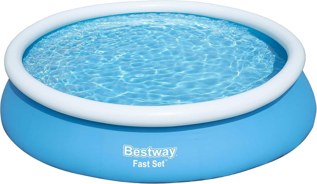 Bestway Fast Set 12 Foot x 30 Inch Round Inflatable Ring Above Ground Swimming Pool Set Easy Setup Backyard Outdoor Family Pool with Filter Pump