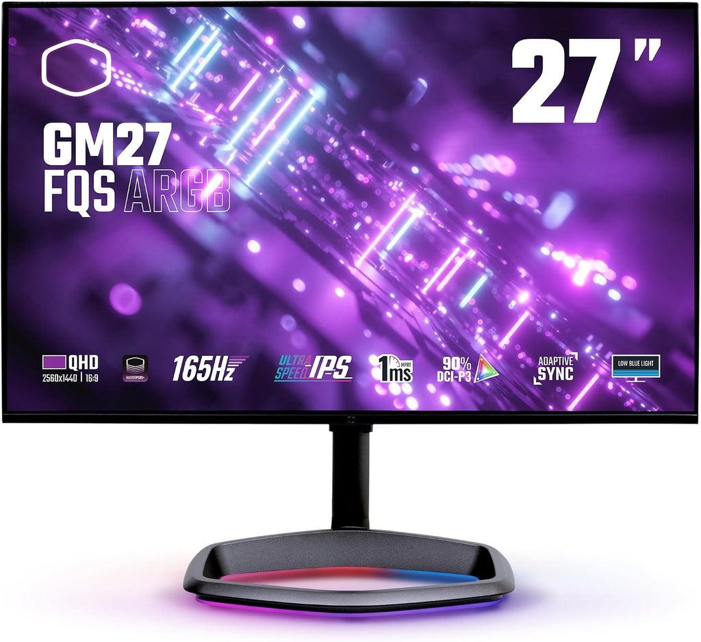 Cooler Master GM27-FQSA 27' ARGB 2K IPS 165Hz QHD 2560 x 1440 PC Monitor, 1ms (MPRT), HDR10, FreeSync Premium, DP*1, HDMI 2.0 * 2, USB B*1, USB A*2, USB C*1, VESA Mount (CMI-GM27-FQSA-US)