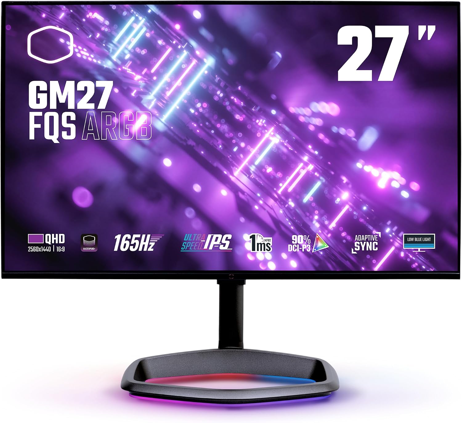 Cooler Master GM27-FQSA 27' ARGB 2K IPS 165Hz QHD 2560 x 1440 PC Monitor, 1ms (MPRT), HDR10, FreeSync Premium, DP*1, HDMI 2.0 * 2, USB B*1, USB A*2, USB C*1, VESA Mount (CMI-GM27-FQSA-US)