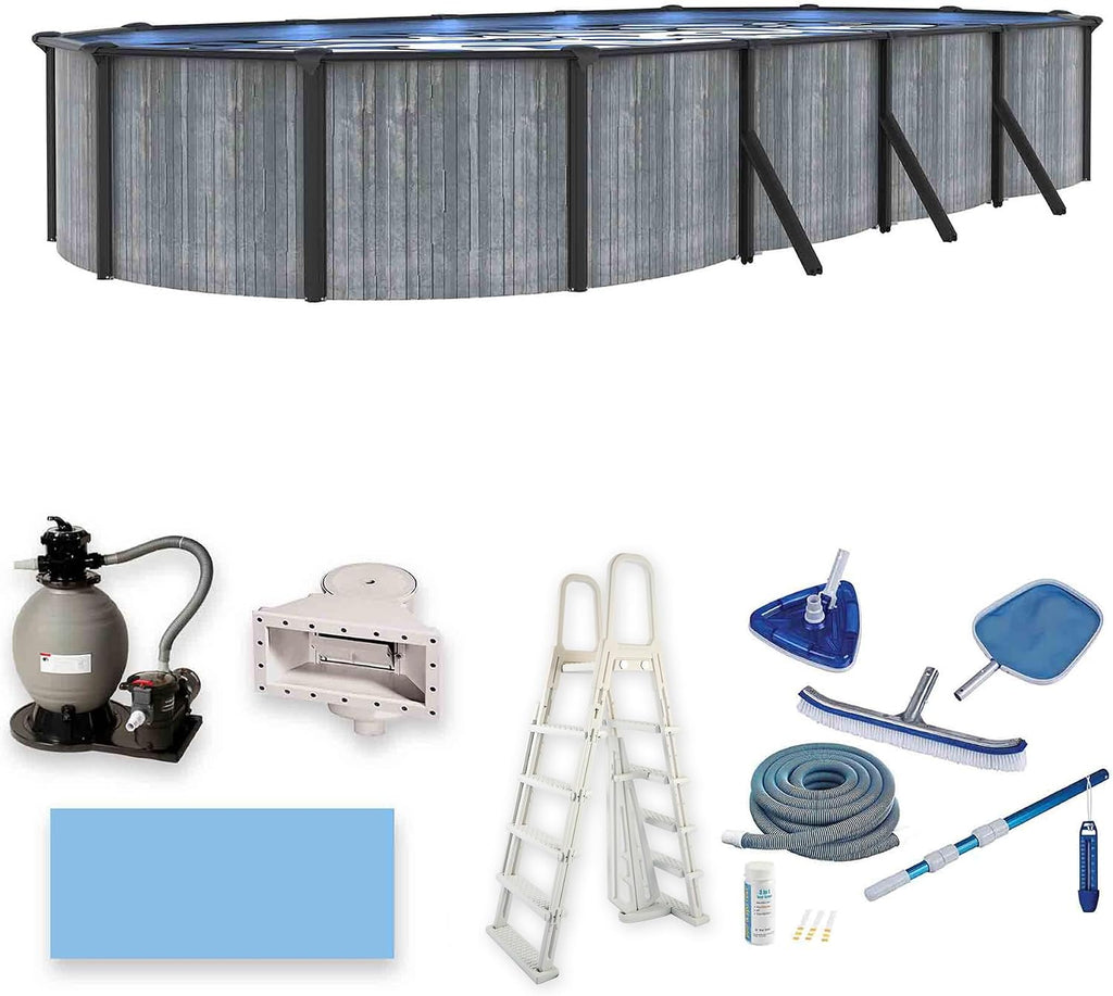 Blue Wave San Pedro 15x30-ft Oval 52-in Deep 6-in Top Rail Above Ground Steel Wall Swimming Pool Package
