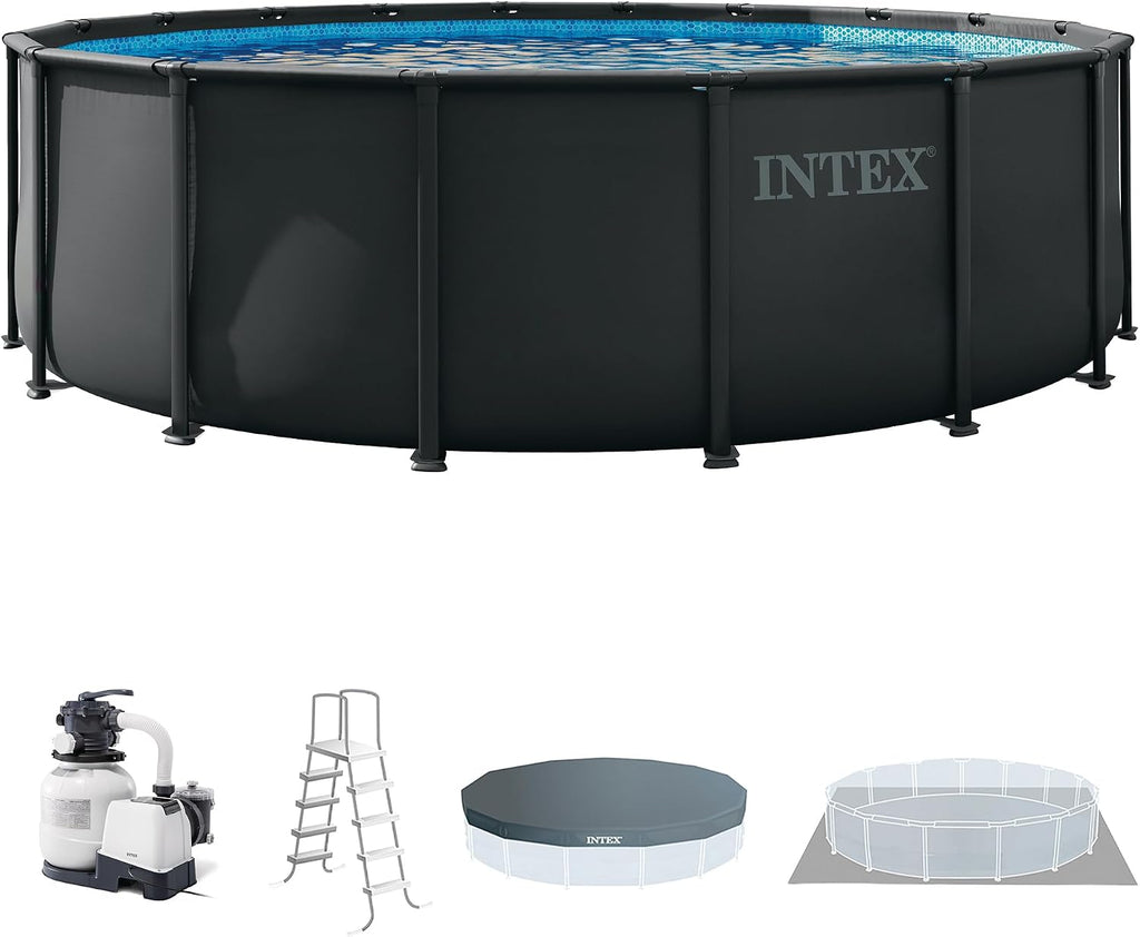 INTEX Ultra XTR 18 ft x 52 in Above Ground Pool Set, Round Swimming Pool with Steel Frame, 2100 GPH Sand Filter Pump, Ladder, Cover, & Ground Cloth