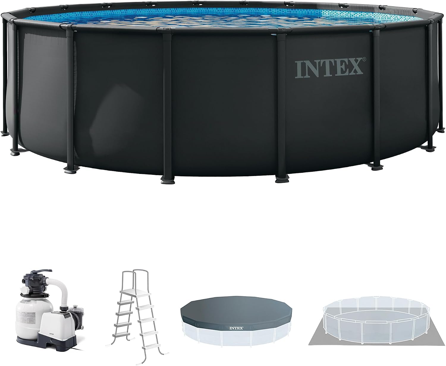 INTEX Ultra XTR 18 ft x 52 in Above Ground Pool Set, Round Swimming Pool with Steel Frame, 2100 GPH Sand Filter Pump, Ladder, Cover, & Ground Cloth