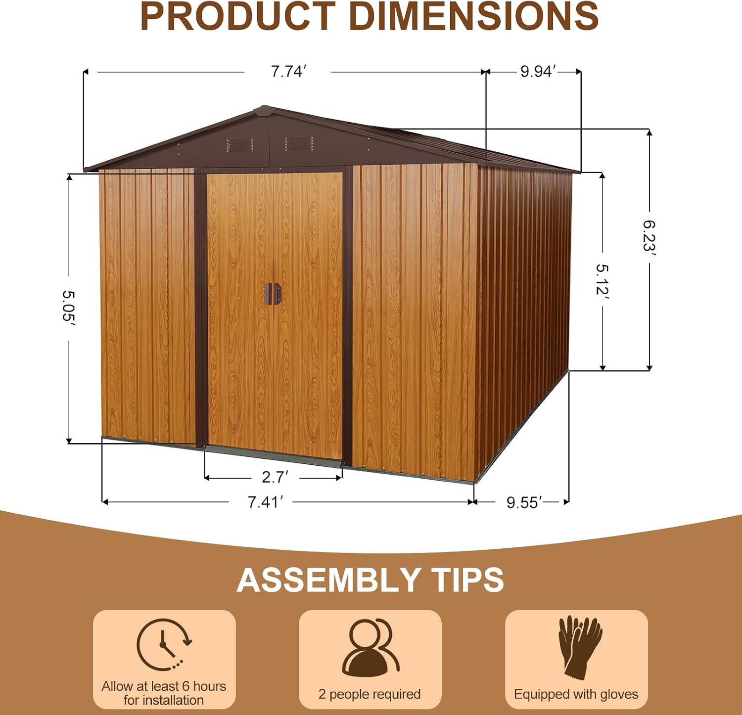 10 x 8 FT Outdoor Storage Shed, Metal Garden Shed with Floor Frame, Large Tool Shed Outdoor Storage with Lockable Sliding Doors & Air Vents, Storage House Waterproof for Backyard, Lawn, Coffee