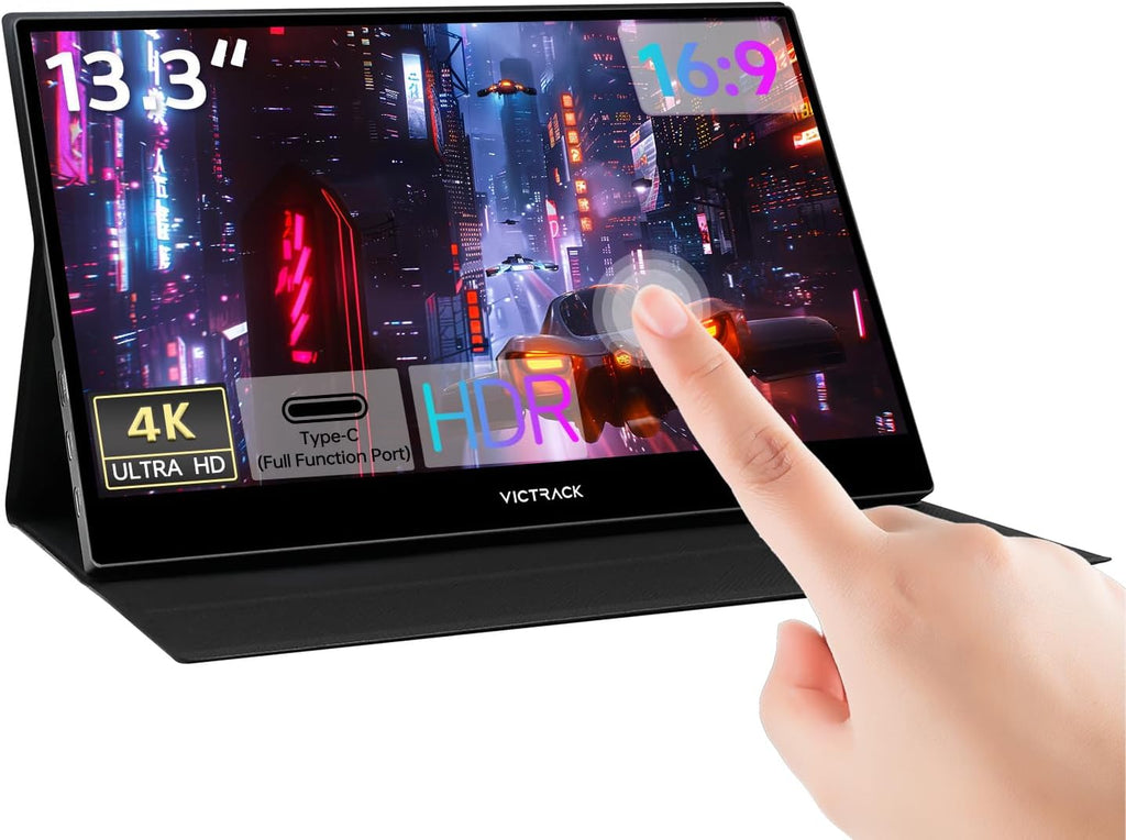 4K UHD Touchscreen Ultra Portable Monitor for Gaming and Designing, 13.3' Slim UHD (3840 x 2160) Touch 100% sRGB, Type-C, USB & Mini HDMI Portable Gaming Monitor with Cover