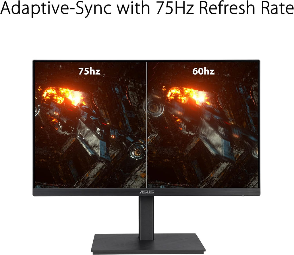 ASUS 24' 1080P Monitor (VA24EQSB) - Full HD, IPS, 75Hz, Built-in Speakers, Eye Care, Low Blue Light, Flicker Free, VESA Mountable, Height Adjustment, Frameless, DisplayPort, HDMI, VGA, USB Hub,Black