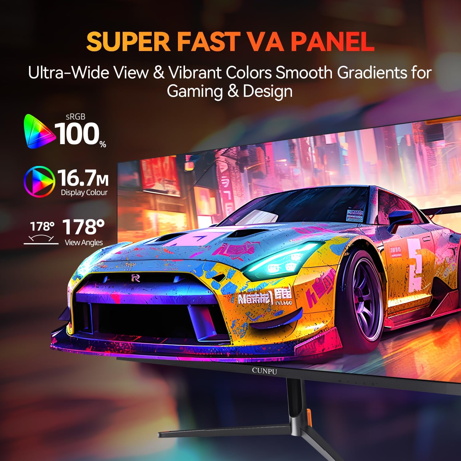 CUNPU 24 Inch 240Hz Gaming Monitor, 1080p FHD, Fast VA Panel, 1ms Adaptive Sync, Ultra Slim Frame, 16.7M Colors, sRGB 100%, HDMI 2.1 & DP 1.4, VESA, Eye Care, for PS5, Xbox, Gaming Computer Monitor