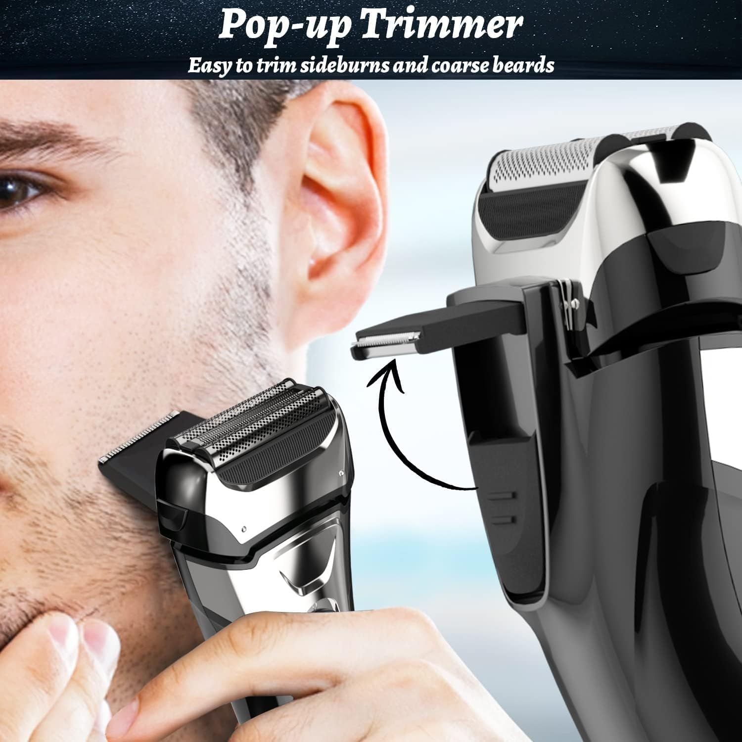 JYYBN Foil Shavers for Men, Cordless Men's Electric Razor, Wet & Dry Face Close Shave for Men with Pop-up Trimmer, Waterproof USB Rechargeable for Travel