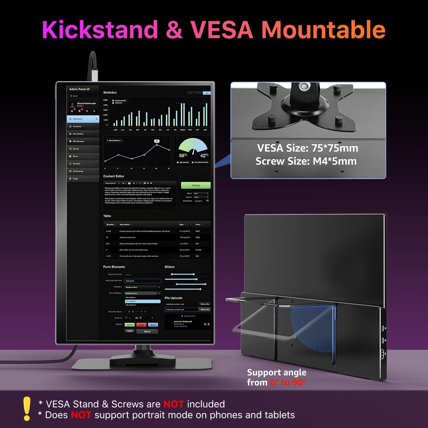 kksmart Portable Monitor for Laptop MacBook Surface PC Xbox PS5, Travel Monitor Second Screen for Laptop, HDMI USB-C VESA Compatible Built-in Speaker, 18.5inch