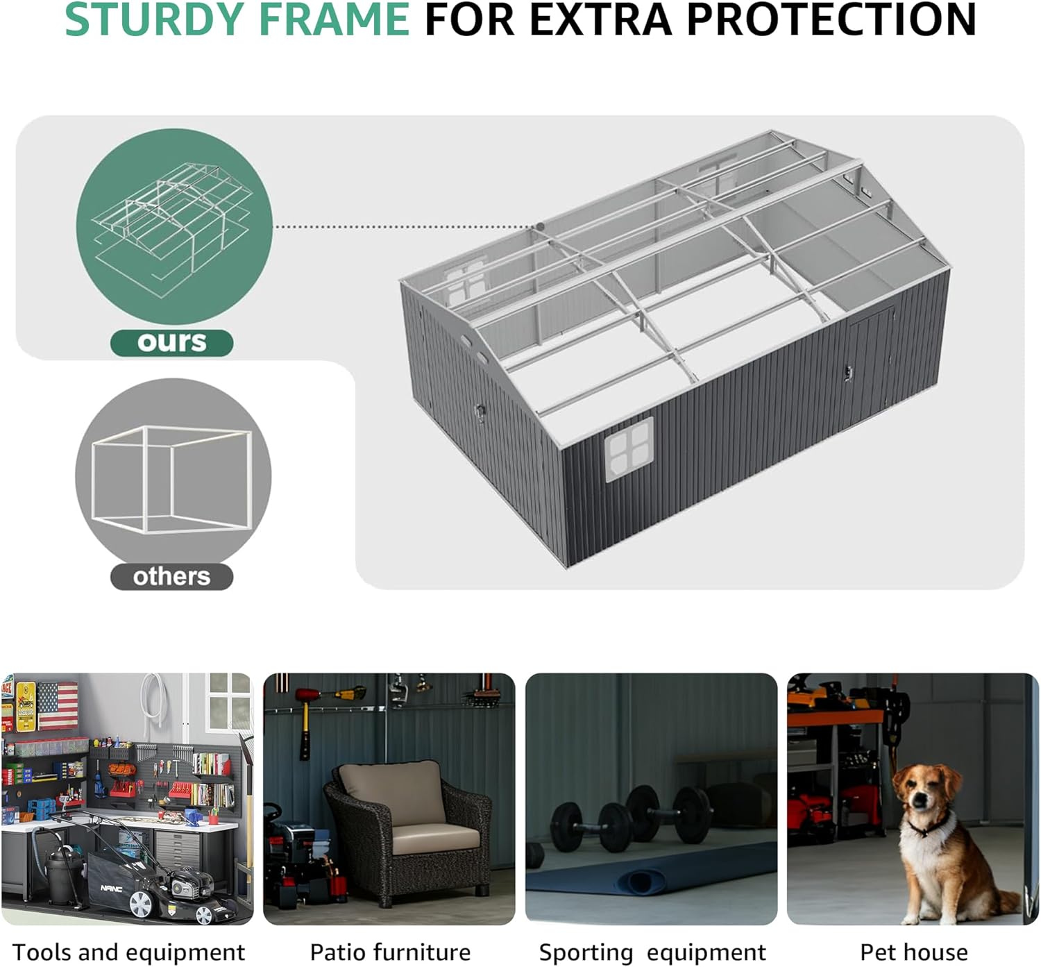 Large Storage Shed 13x20ft, Outdoor Metal Garage Shed with 2 Doors and 2 Windows, Heavy Duty, Black