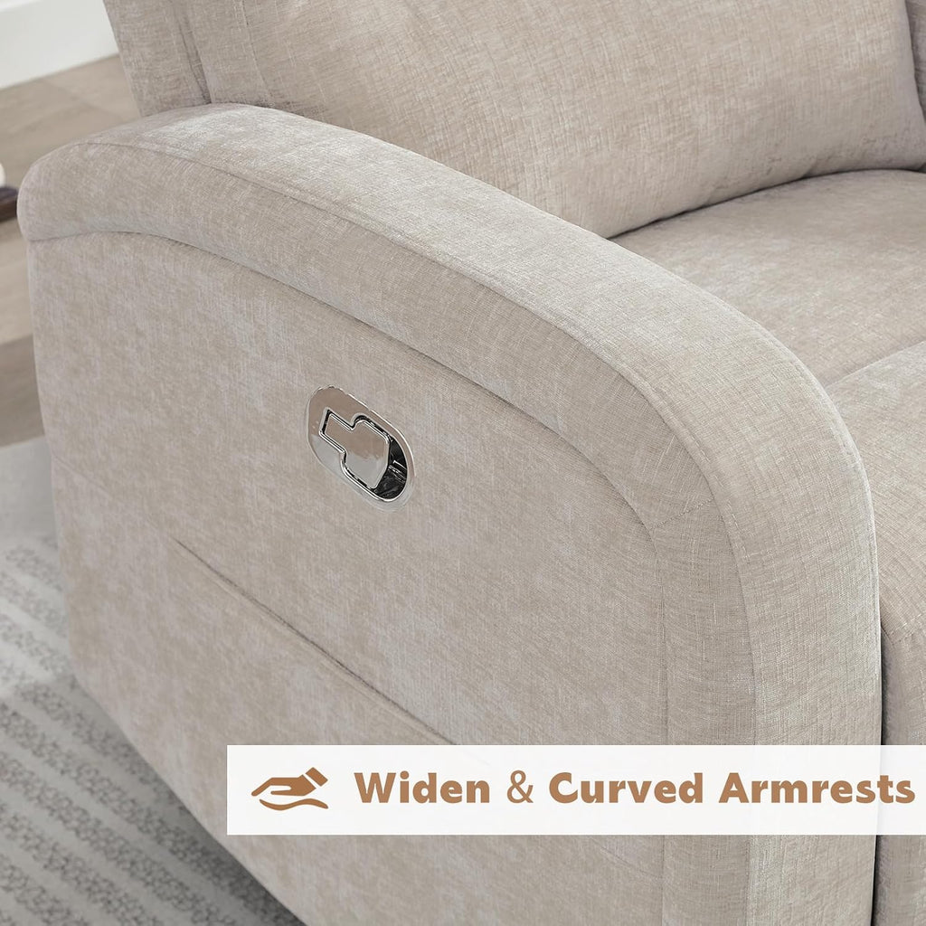 Swivel Rocker Recliner, 360° Swivel Nursery Glider Recliner, Rocking Recliner Chairs with Pockets and Large Arms for Living Room, Manual Chenille Camel