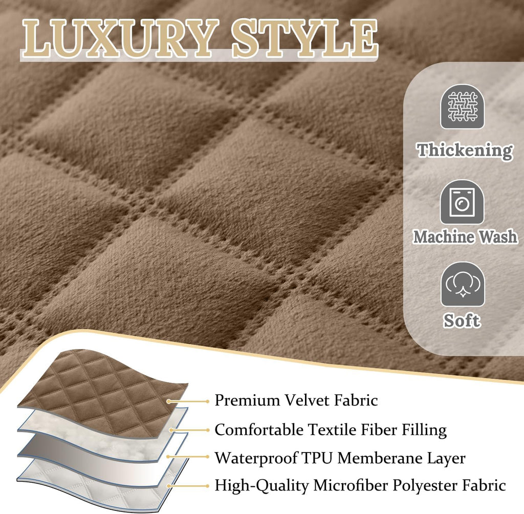 HDCAXKJ 100% Waterproof Recliner Sectional Couch Covers X-Large L Shaped Corner Reclining Sofa Cover Thick Non Slip Sectional Slipcover with Pockets (XL 5 Seat and 1 Middle Console, Light Brown)
