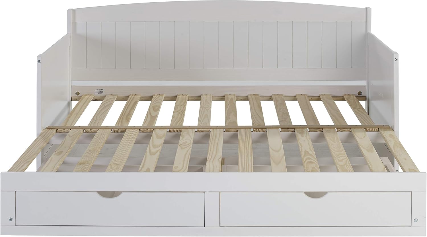 Alaterre Furniture Harmony Twin to King Daybed with Pop Up Trundle Bed - Solid Wood Twin Day Bed with 2 Pull-Out Storage Drawers and 400lb Capacity - For Kids, Guest Room, Living Room (White)