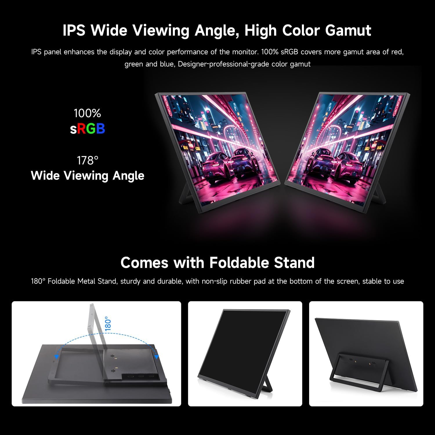 waveshare Luckfox 18.5inch Portable Monitor with Stand, IPS Screen, 120Hz High Refresh Rate, Mini HDMI Interface, 1920 × 1080 Full HD, 178° Viewing Angle, ABS Case, Supports HDR, No Touch
