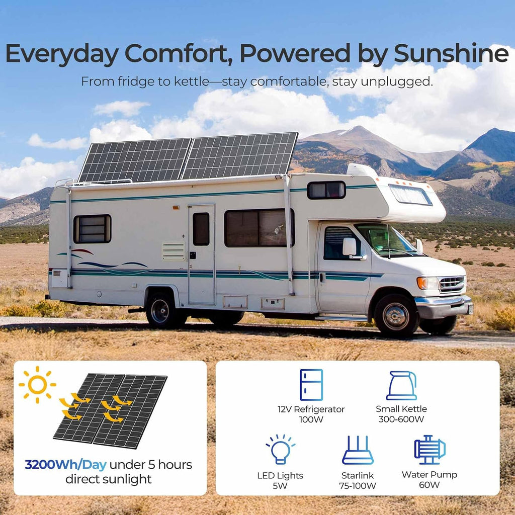 Renogy Solar Panels 2PCS 320 Watt Solar Panel 18BB N-Type Solar Panel 12 24 Volts Monocrystalline On/Off Grid Solar Setup 640W Over 400 Watt Solar Panels 25% Cell Efficiency for Homes Rooftop RV Boat