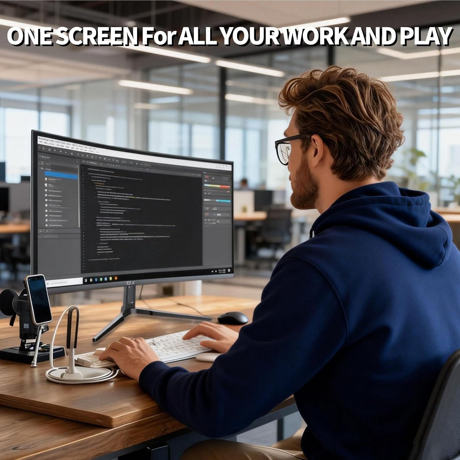ZZA 32 Inch 4K Curved Gaming Monitor 160Hz Computer Moniter UHD 3840x2160P 1500R Curved VA Screen, Supports AMD Freesync, 120% sRGB HDR10, Wall Mountable Installs, wiht HDMI 2.1 * 2/DP 1.4 * 2, Black