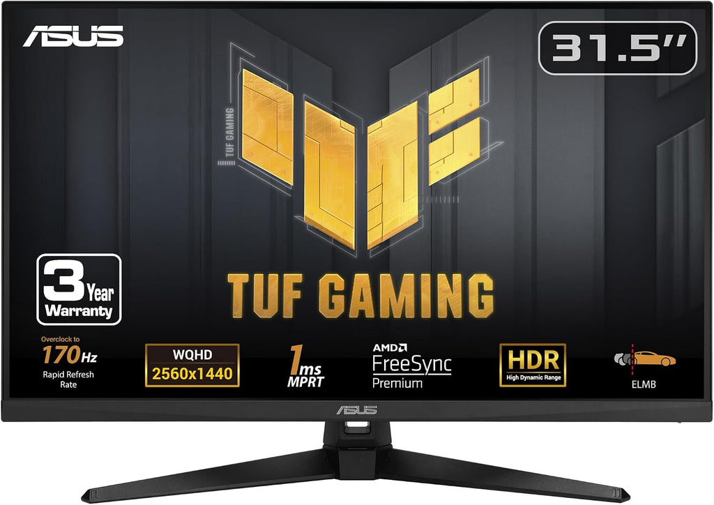 ASUS TUF Gaming 31.5' 1440P HDR Monitor (VG32AQA1A) - QHD (2560 x 1440), 170Hz, 1ms, Extreme Low Motion Blur, FreeSync Premium, DisplayPort, HDMI, HDR-10, Shadow Boost, VESA Wall Mountable (Renewed)