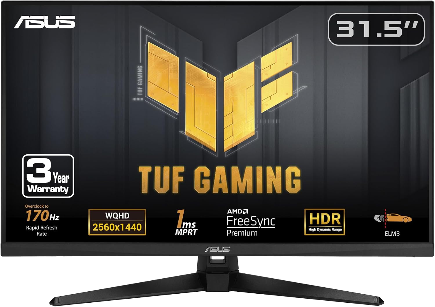 ASUS TUF Gaming 31.5' 1440P HDR Monitor (VG32AQA1A) - QHD (2560 x 1440), 170Hz, 1ms, Extreme Low Motion Blur, FreeSync Premium, DisplayPort, HDMI, HDR-10, Shadow Boost, VESA Wall Mountable (Renewed)