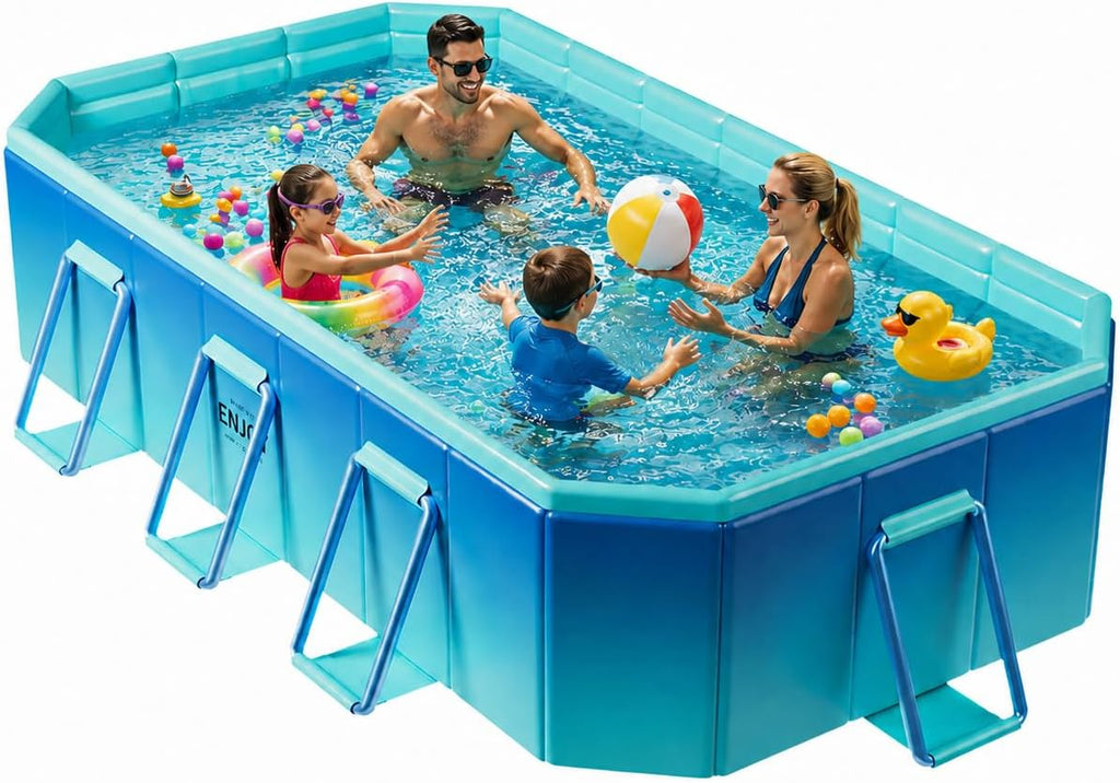 Large Foldable Pool, Non Inflatable Swimming Pool, Foldable Pool for Adults and Kids, Thickened Portable Collapsible Pool for Backyard and Outdoor Use, 116' x 65' x 19'