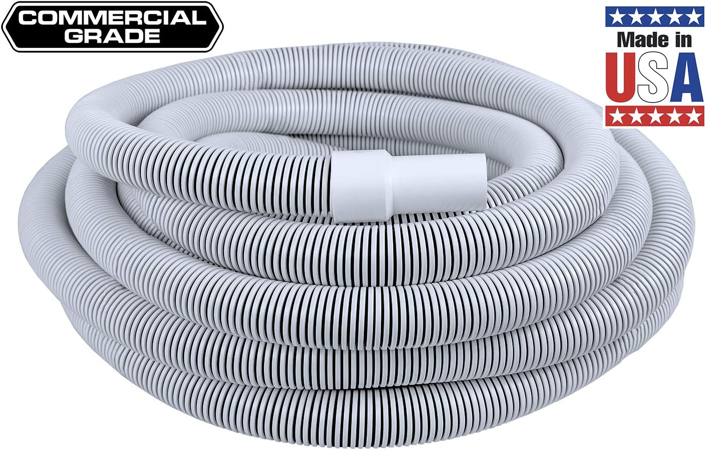 Poolmaster 50-Foot Commercial Grade In-Ground Swimming Pool Vacuum Hose with Leak-Proof Swivel Cuff, 1.5-Inch Heavy-Duty Spiral Wound Pool Cleaner Hose, UV & Chemical Resistant, Made in USA